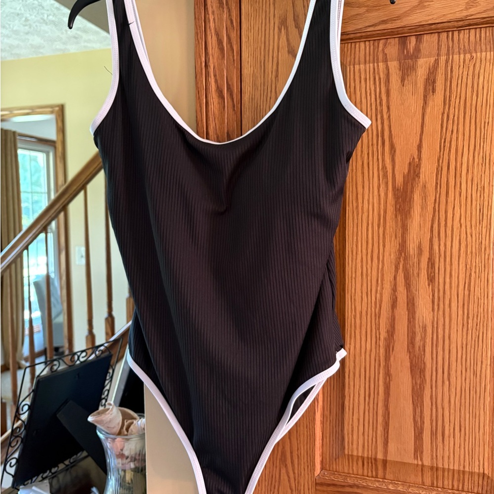 Amazon Black One Piece Swimsuit with White Trim